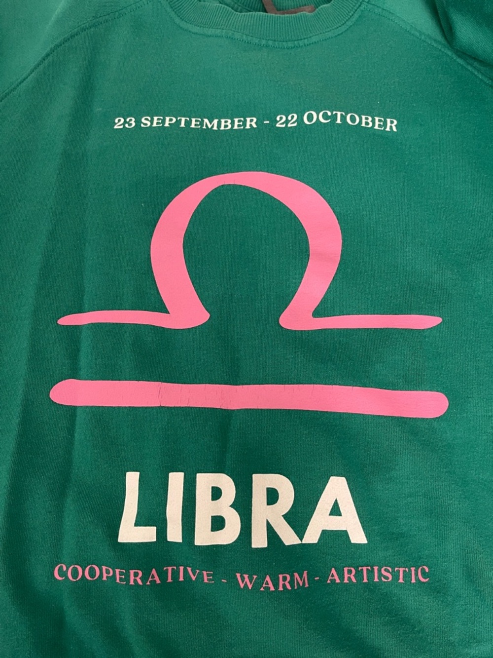 Anthropologie Green Sweatshirt with Pink Libra Graphic - Picture 2 of 2